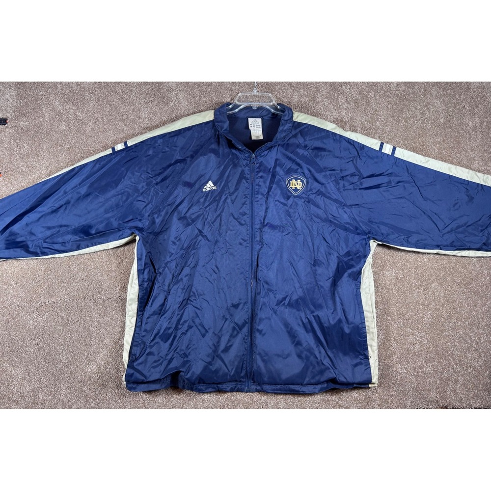Vintage Adidas Notre Dame Fighting Irish Navy Blue Full‎ Zip Jacket Men's XXL